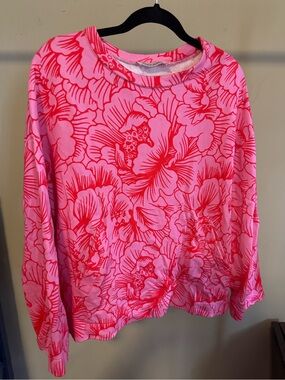 Women's Pink Floral Crewneck Sweatshirt - Casual Lightweight
